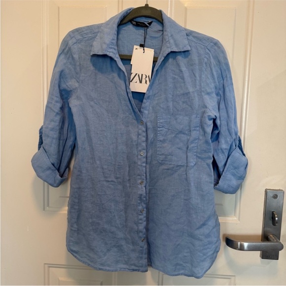 🆕Zara 100% linen button down Shirt NWT - Picture 1 of 3